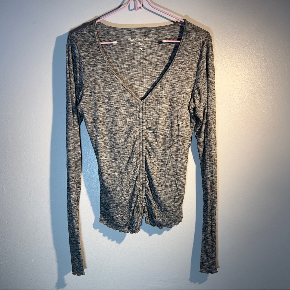Hollister Heather Gray Ruched V-Neck Blouse